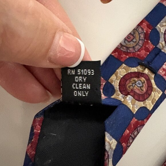 Angelica Silk Tie Blue Red Geometric Mens Necktie Vintage Office Evening Gift - Picture 6 of 8